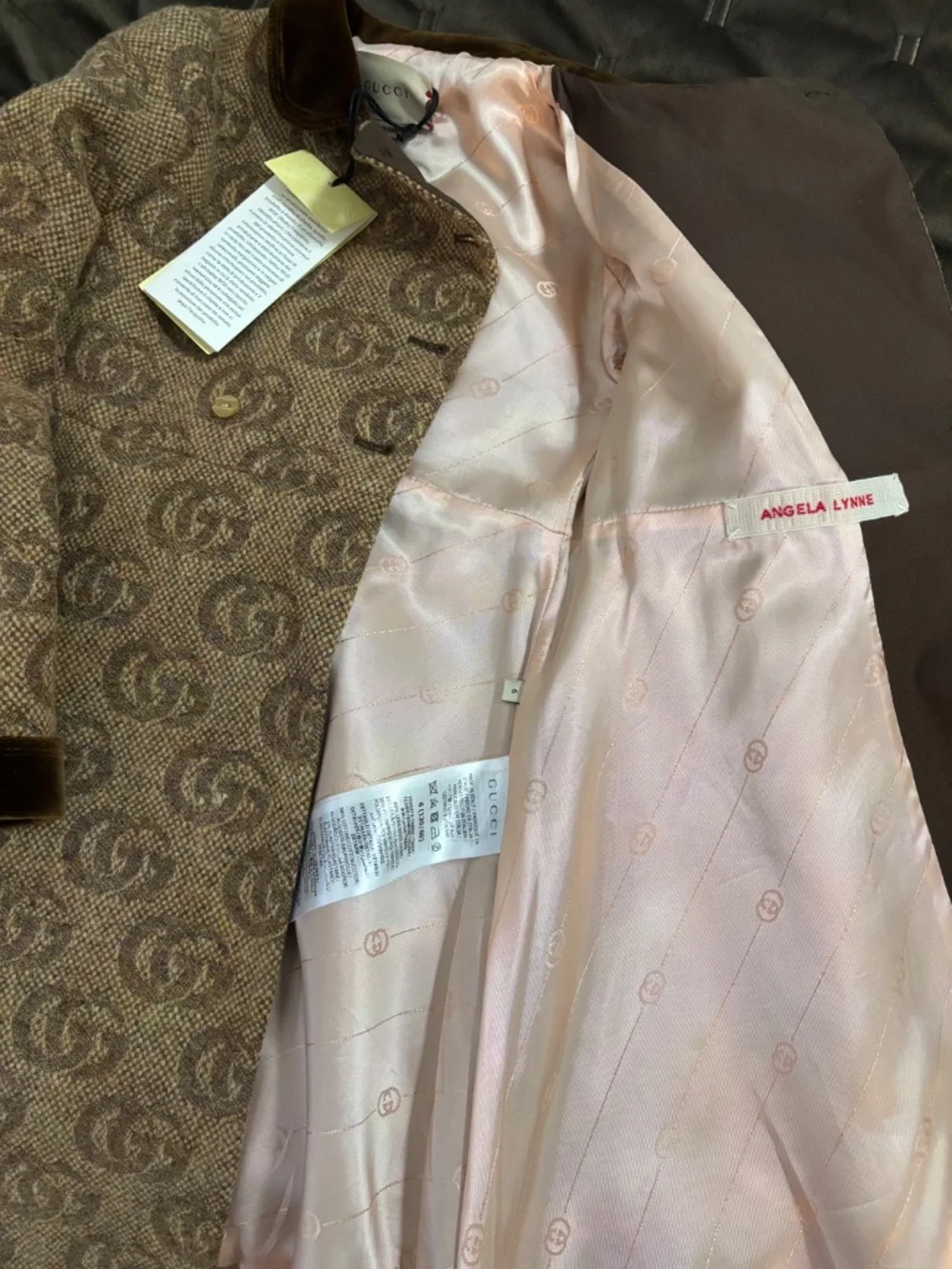 Gucci Brown GG Jacquard Double Breasted Kids Peacoat